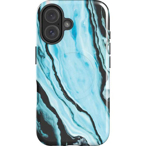 Aqua Blue Marble Ink iPhone 16 Plus Magsafe Impact Case